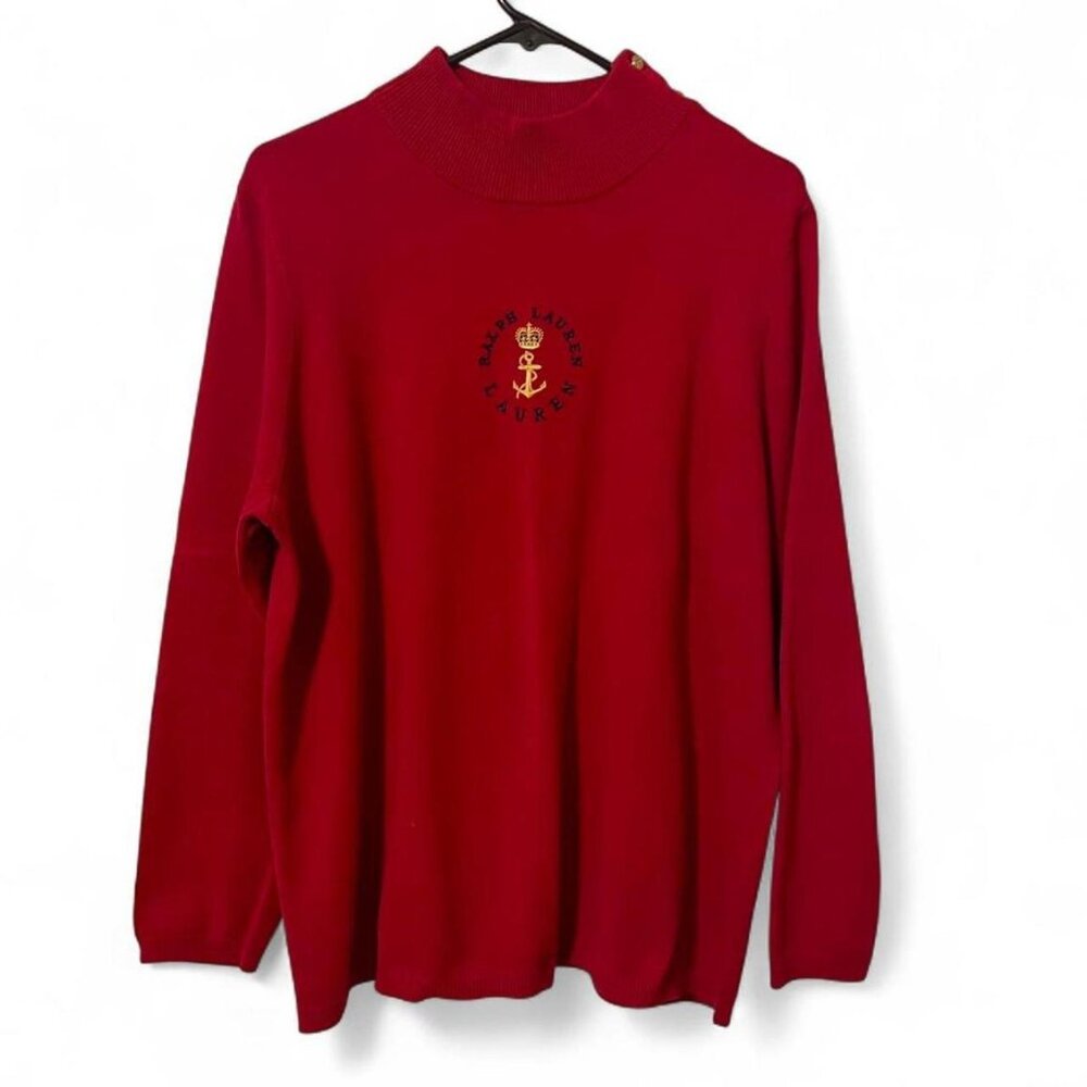 LRL Lauren Ralph Lauren 1X Women's Nautical Anchor Crest Red Sweater